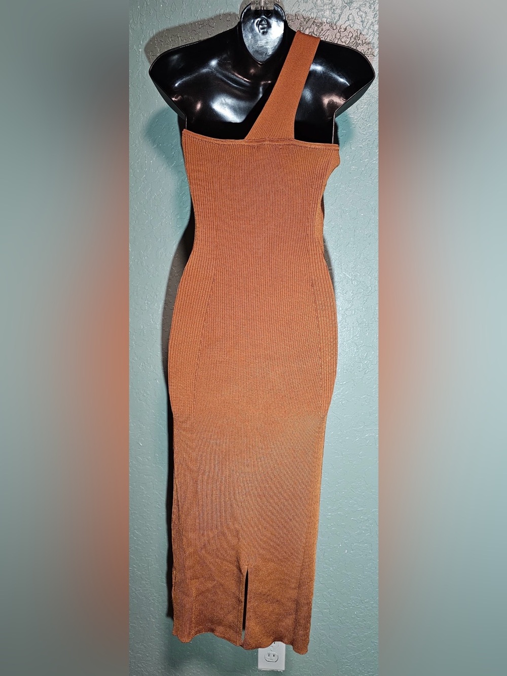 🤎 House of Harlow 1960 Burnt Orange Ribbed One Shoulder Midi Dress S NWT - Picture 2 of 14